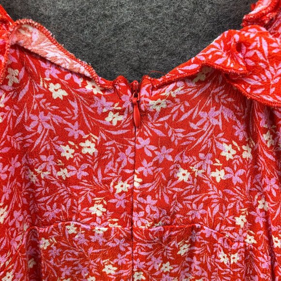 Zara Mini Cami Dress Womens XS Pink Floral Ruffle Slip Flowy Sweetheart V-Neck - Picture 6 of 10